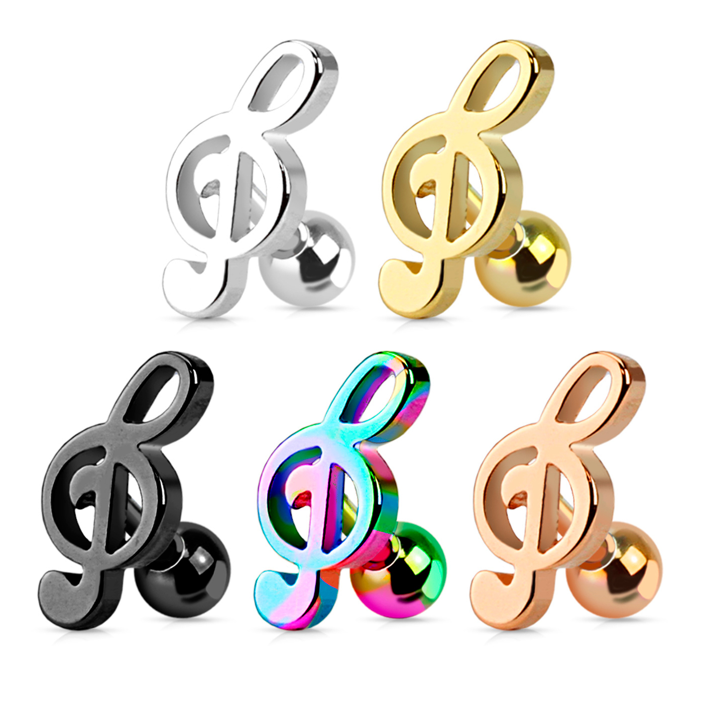 Joia para o tragus com clave de sol