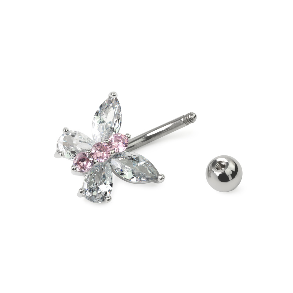 Umbigo piercing com uma borboleta de cristais
