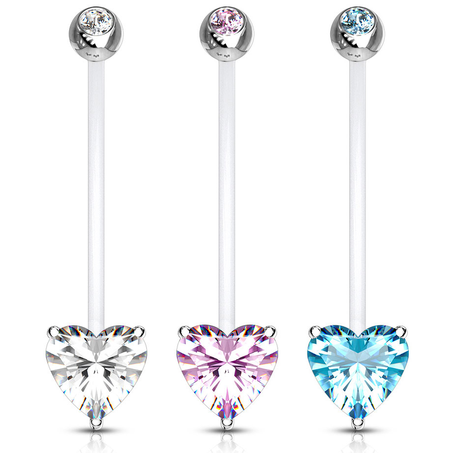 Umbigo piercing de grávida em PTFE com coração de pedra