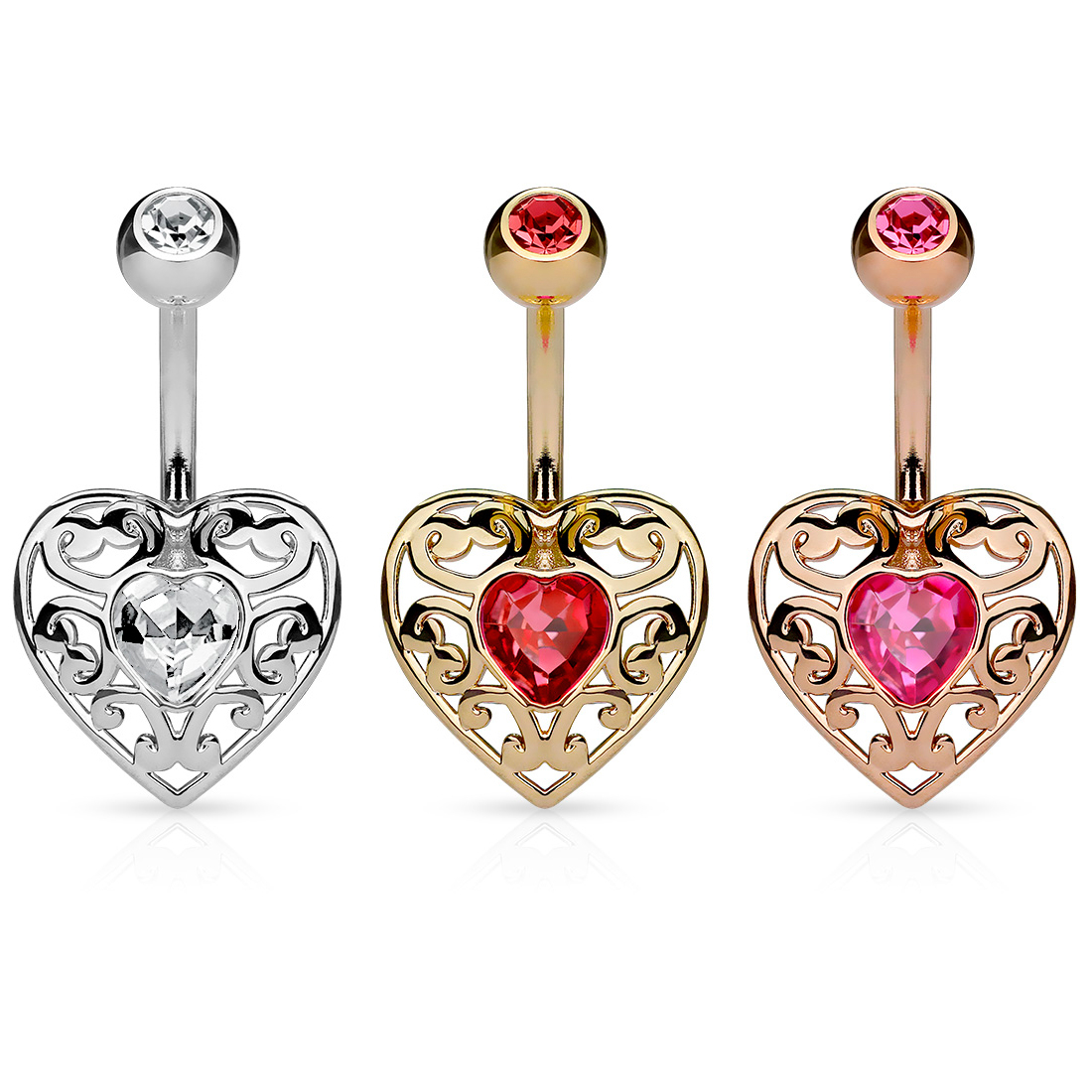 Umbigo piercing com forma e brilhante de coração