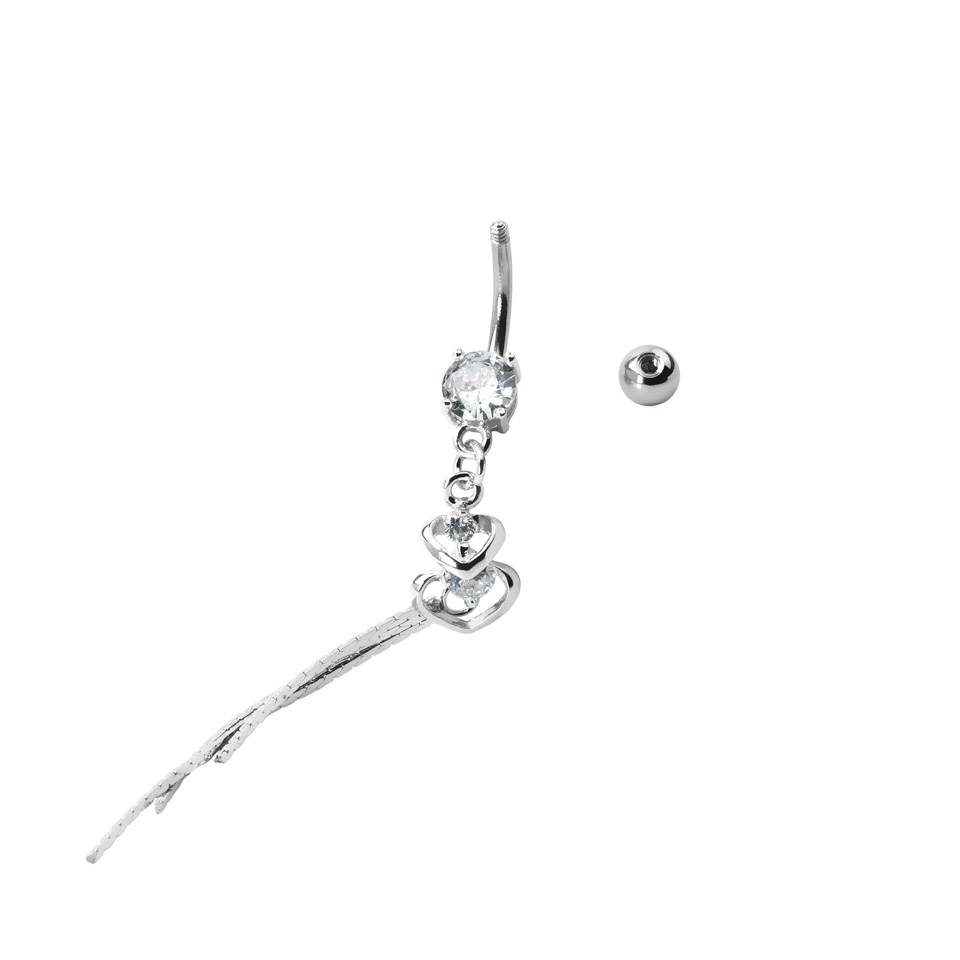 Umbigo piercing com pendente de coração duplo e pedras