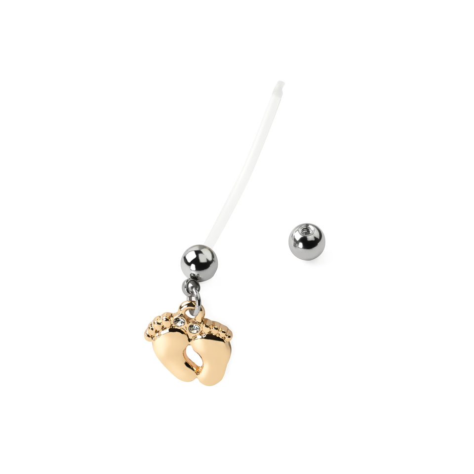 Umbigo piercing para gravidez com pendente de pés de bebé