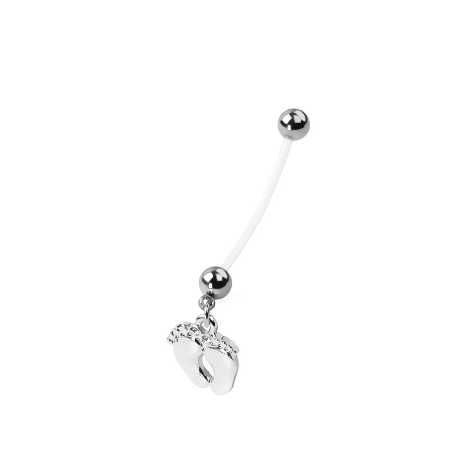 Umbigo piercing para gravidez com pendente de pés de bebé