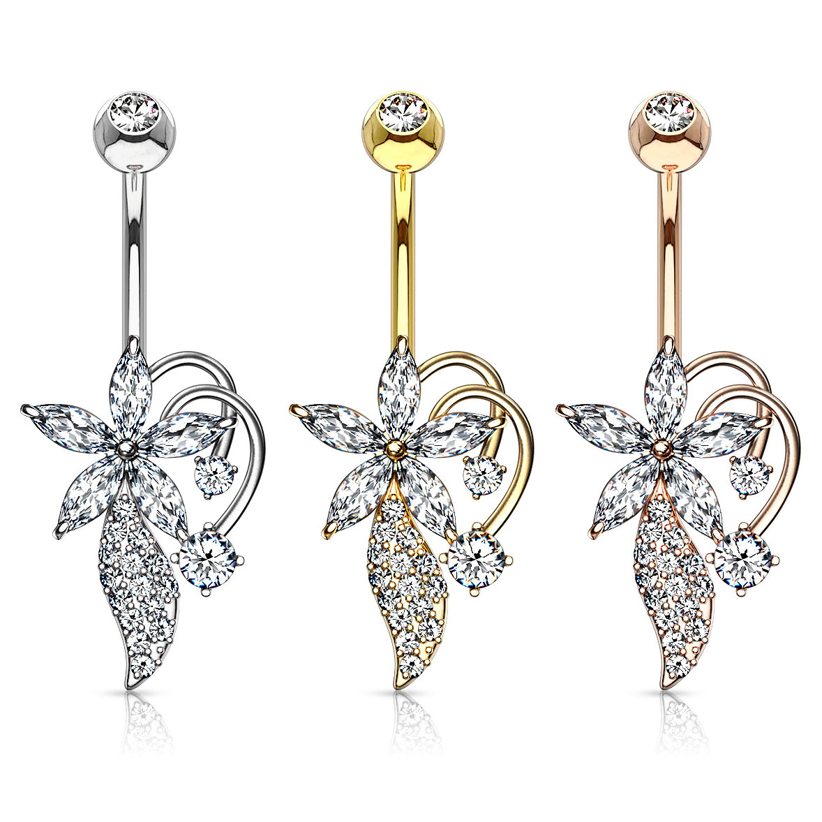 Umbigo piercing com flor de corte marquise