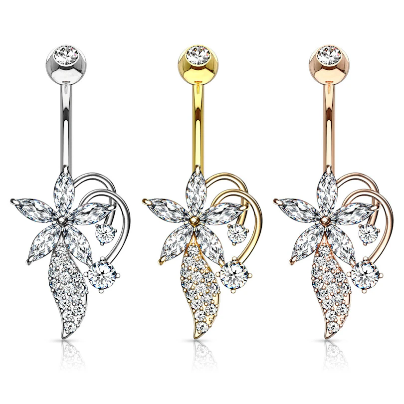 Umbigo piercing com flor de corte marquise