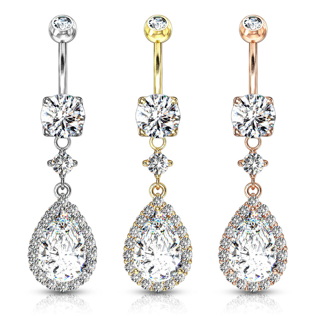 Umbigo piercing com pendente de pedra em forma de gota