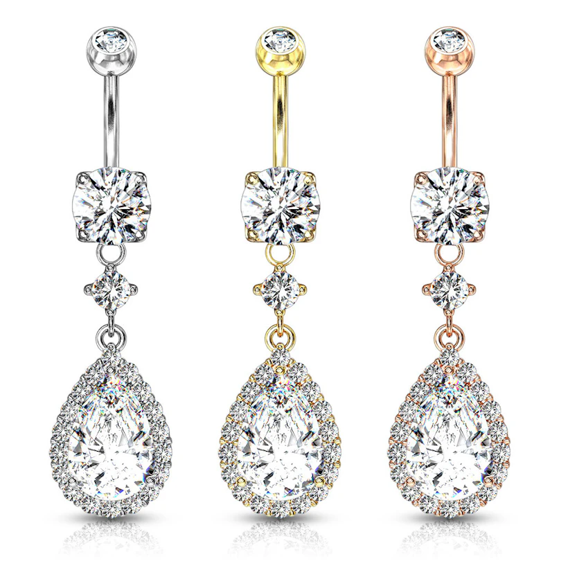 Umbigo piercing com pendente de pedra em forma de gota