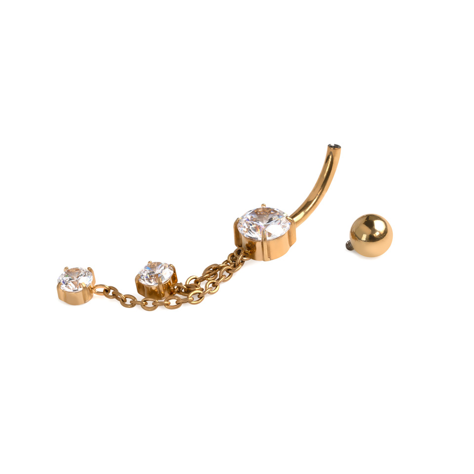 Joia para o umbigo com correntes e pedras