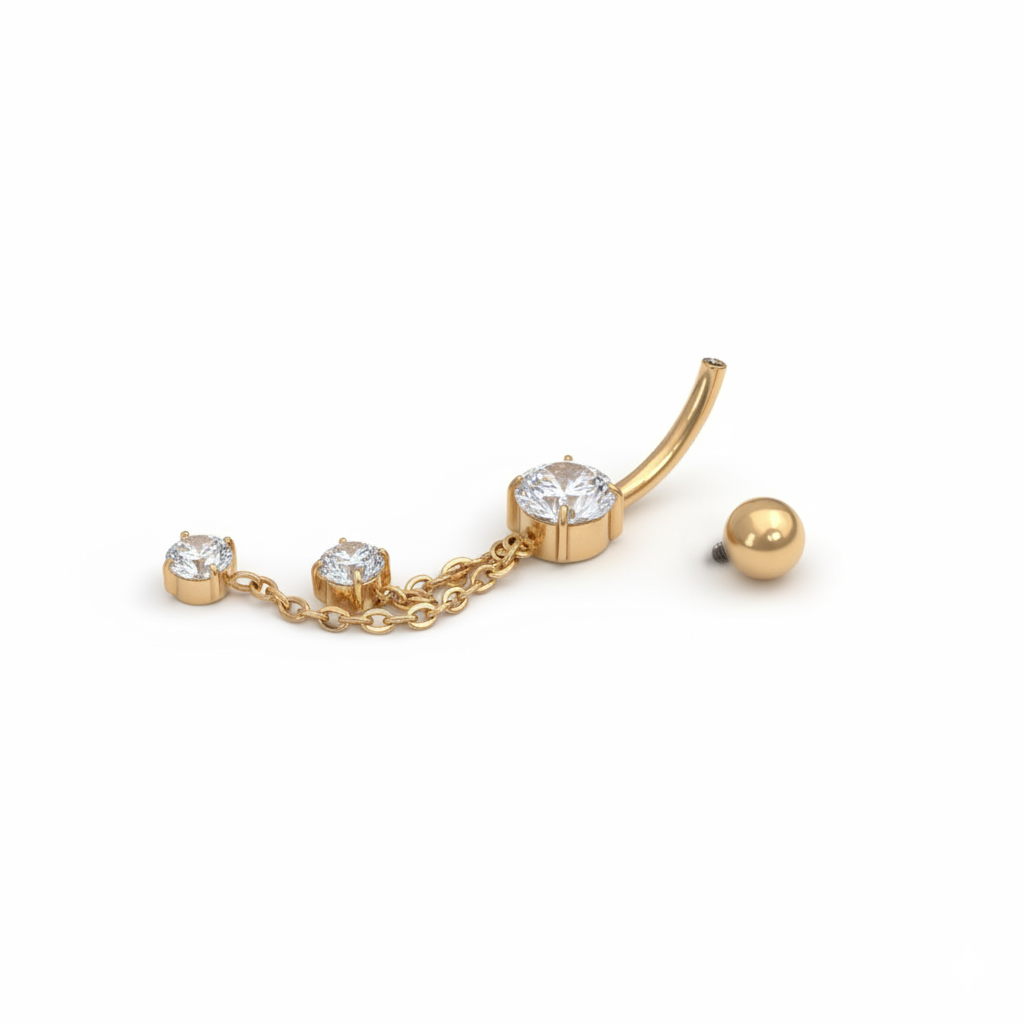 Joia para o umbigo com correntes e pedras