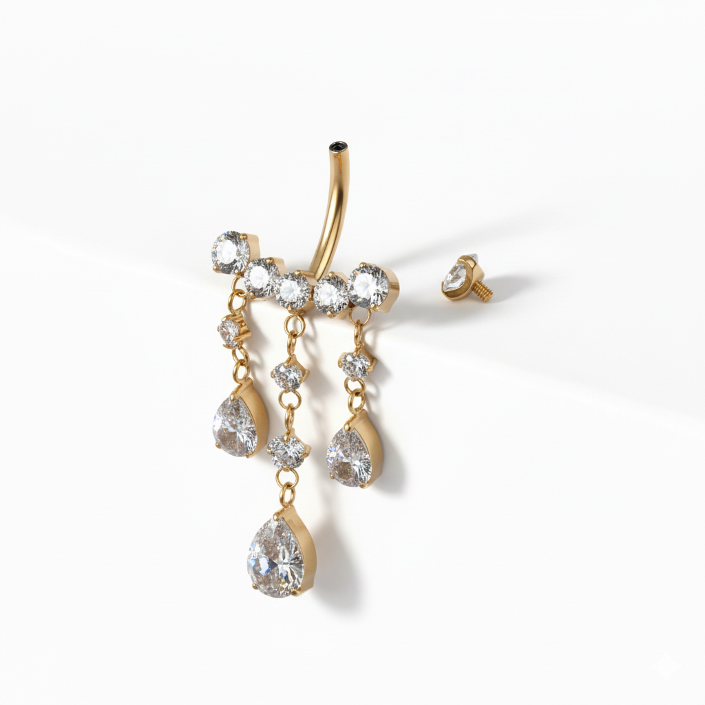 Barbell para o umbigo em titânio com pedras pendentes