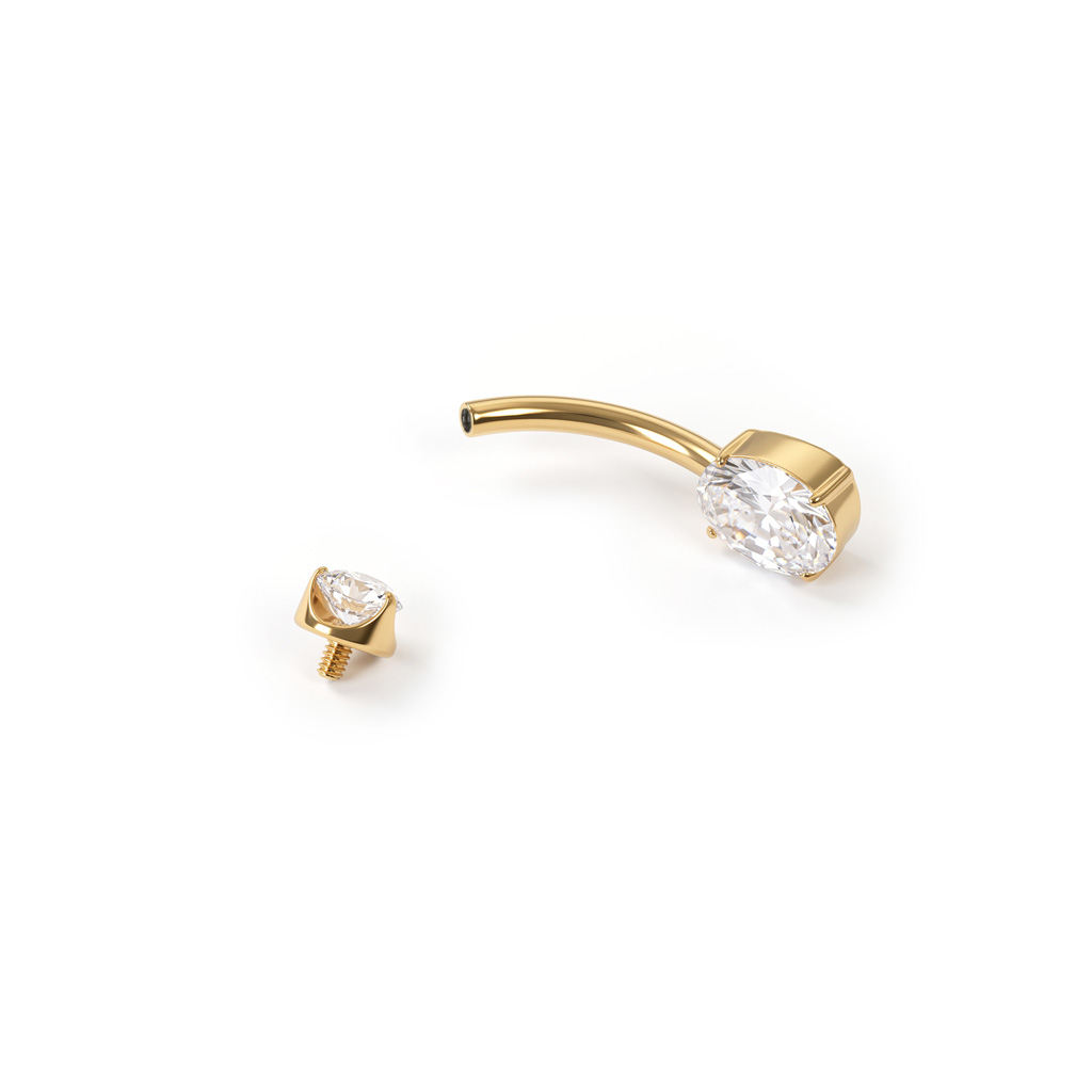 Joia para o umbigo em titânio banhada a ouro 14k