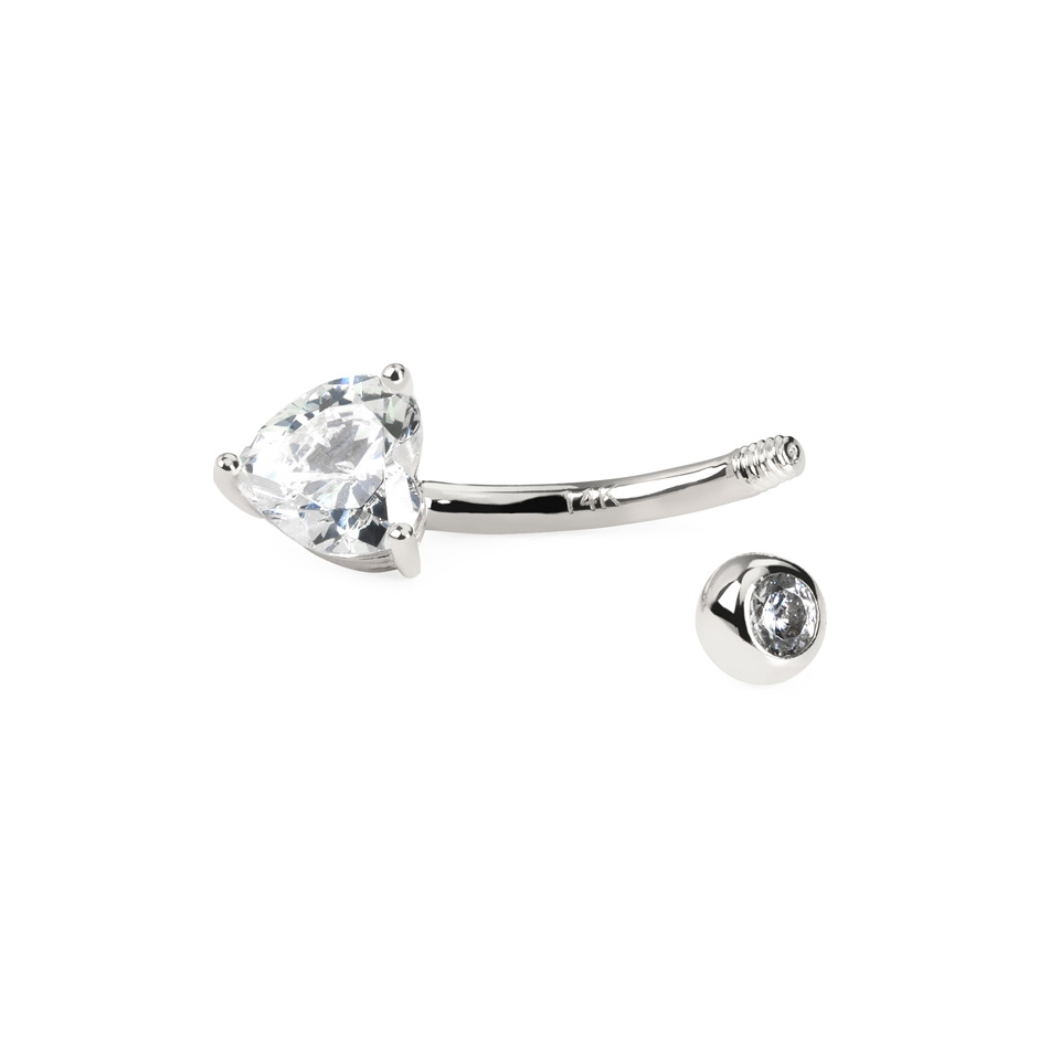 Joia para o umbigo de ouro 14K com coração de pedra