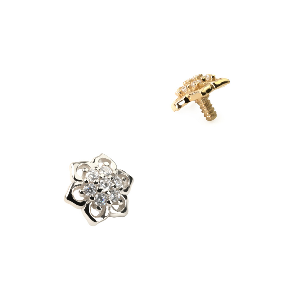 Microdermal de ouro 14 quilates em flor com 7 zircónicas
