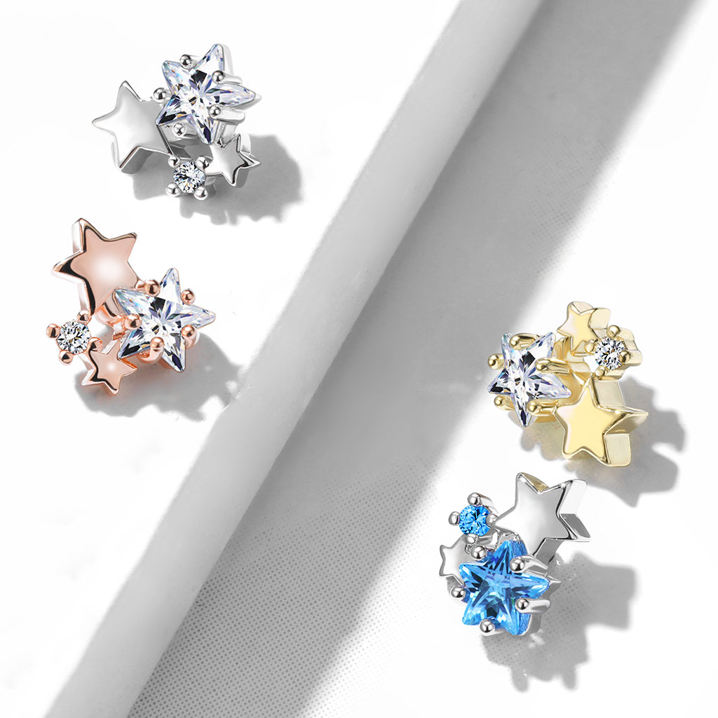 Micro dermal de estrelas e pedras brilhantes
