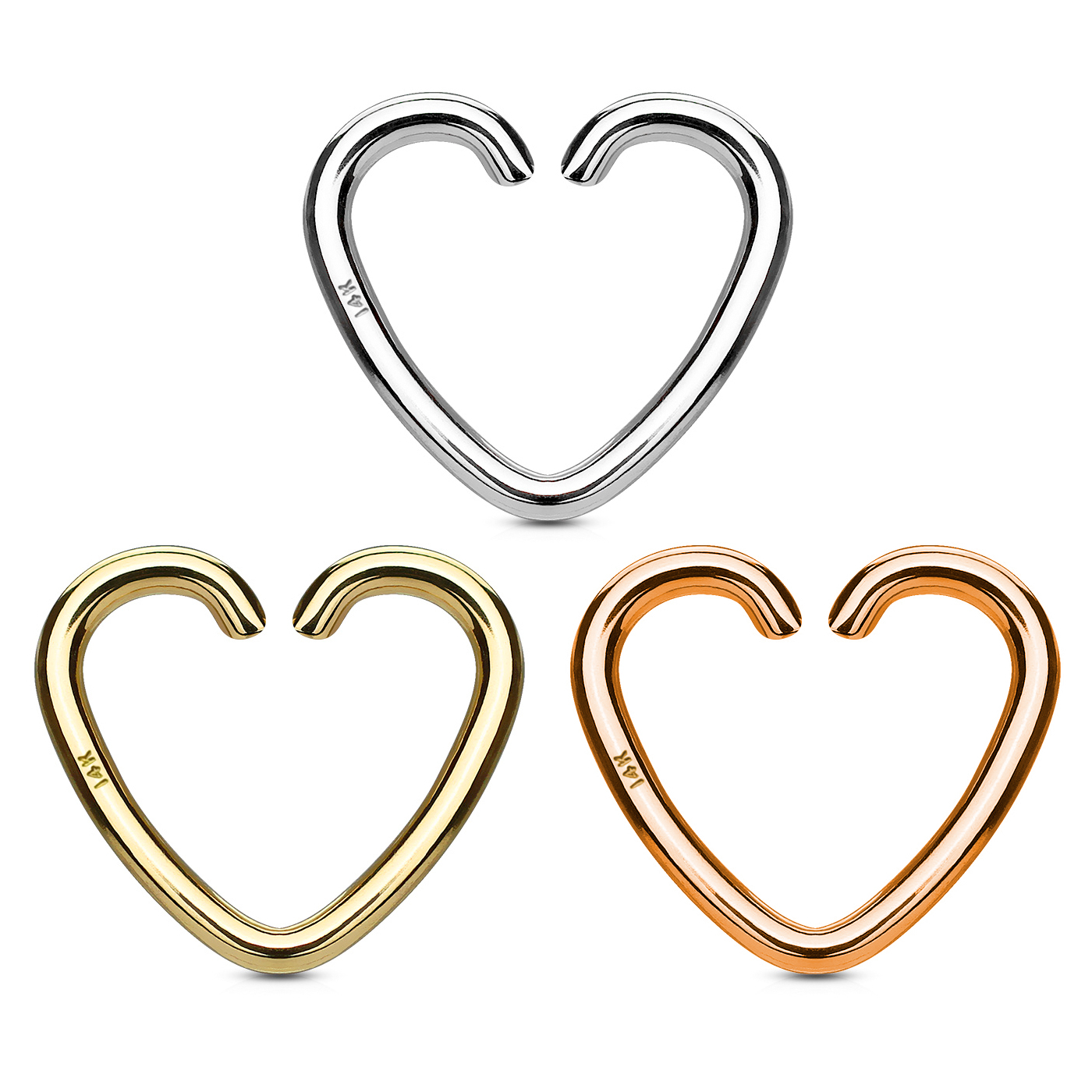 Orelha piercing em ouro 14 quilates em forma de coração