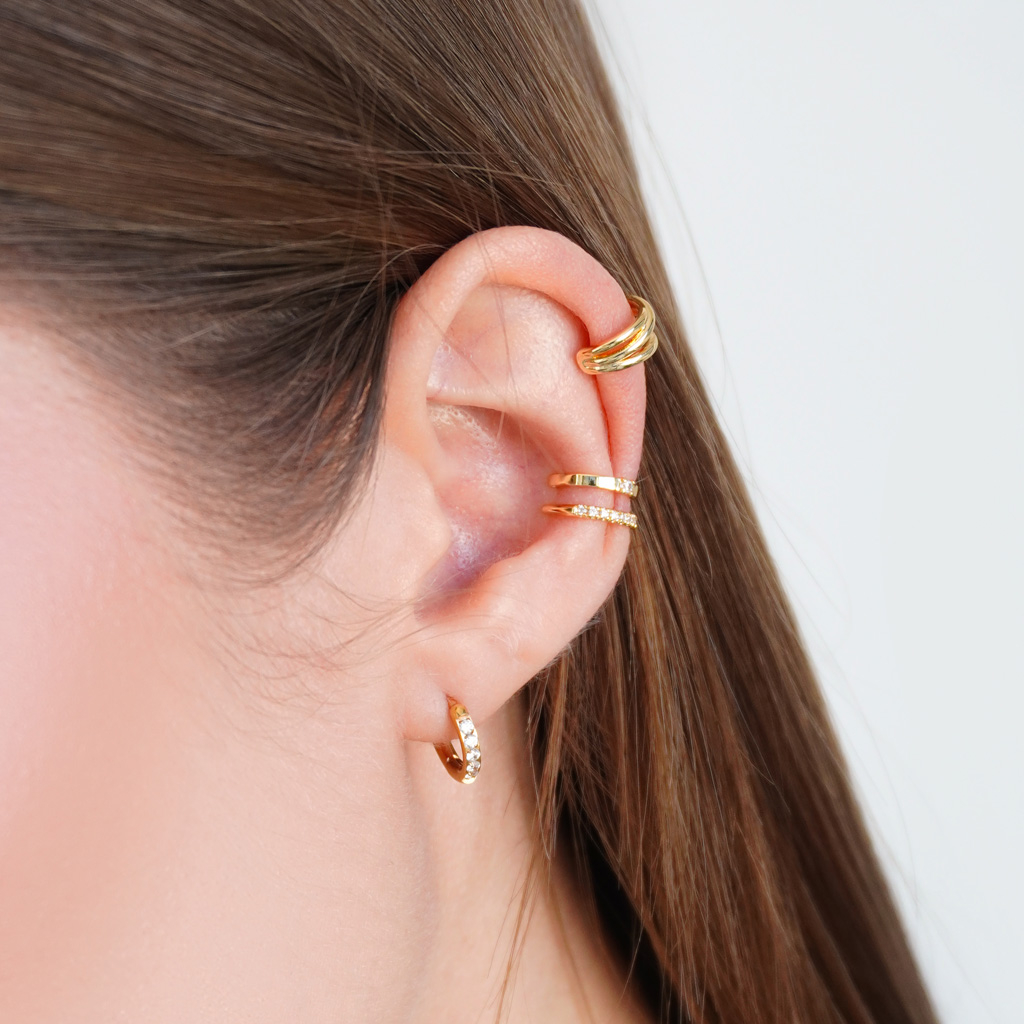 Earcuff duplo e volumoso com pedras