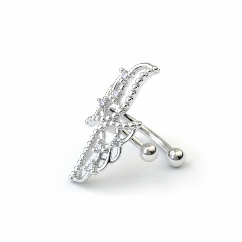 Ear cuff com asas em aço cirúrgico - prateado