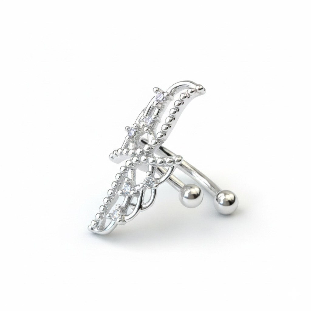 Ear cuff com asas em aço cirúrgico - prateado