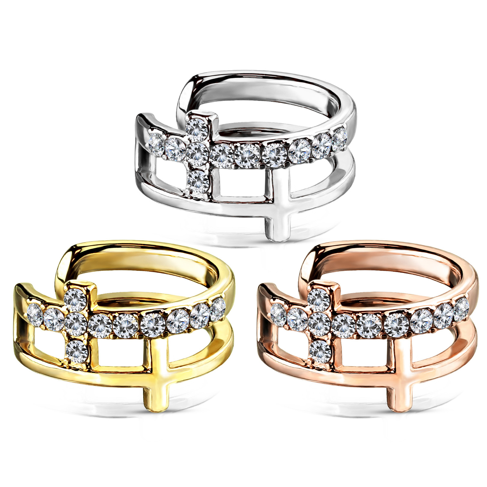 Orelha Earcuff com dupla cruz