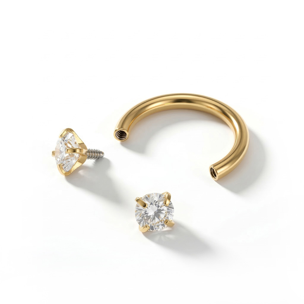 Ferradura com rosca interna e pedras redondas