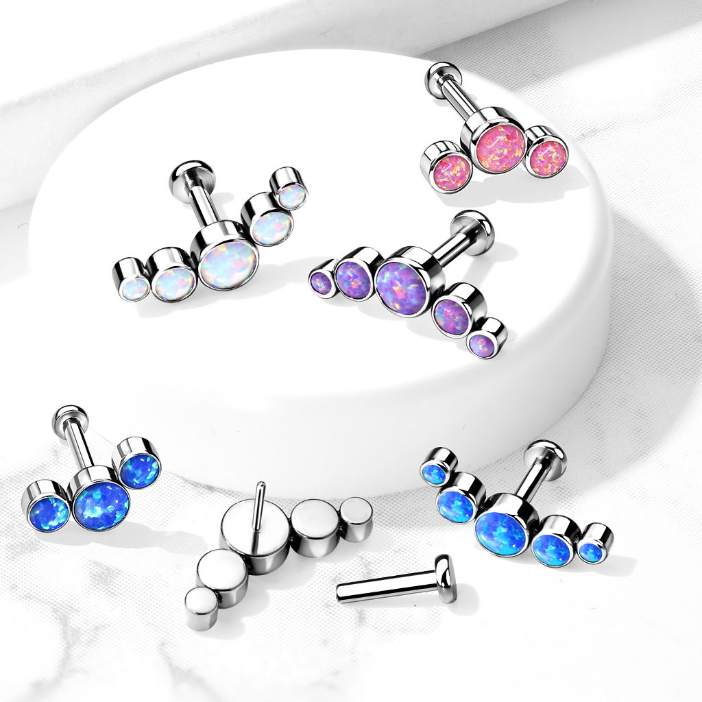 Labret de encaixe em titânio com várias opalas