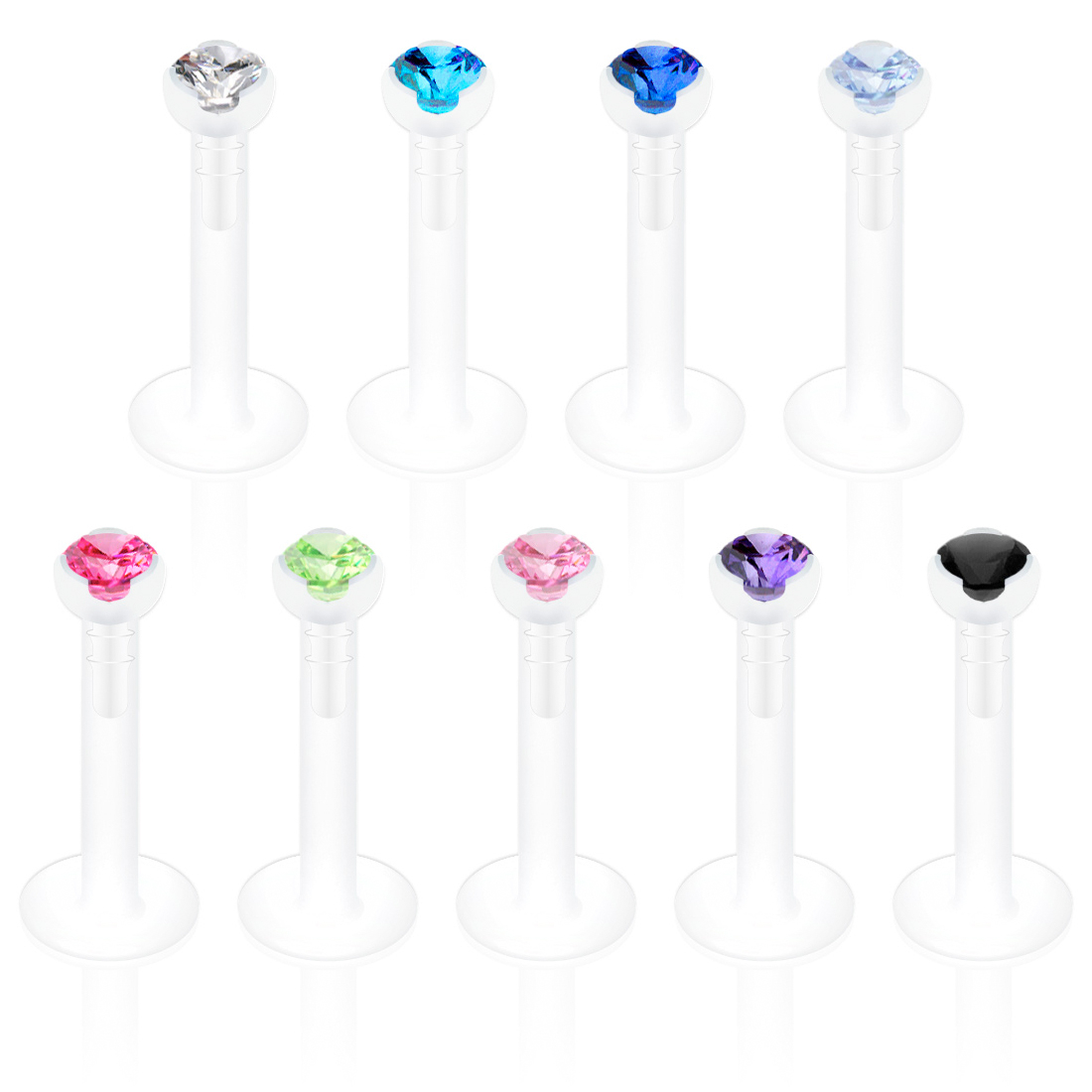 Labret de ptfe com uma pedra em cores diferentes
