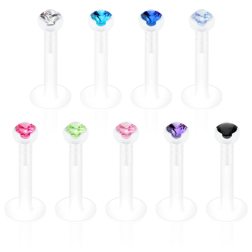 Labret de ptfe com uma pedra em cores diferentes