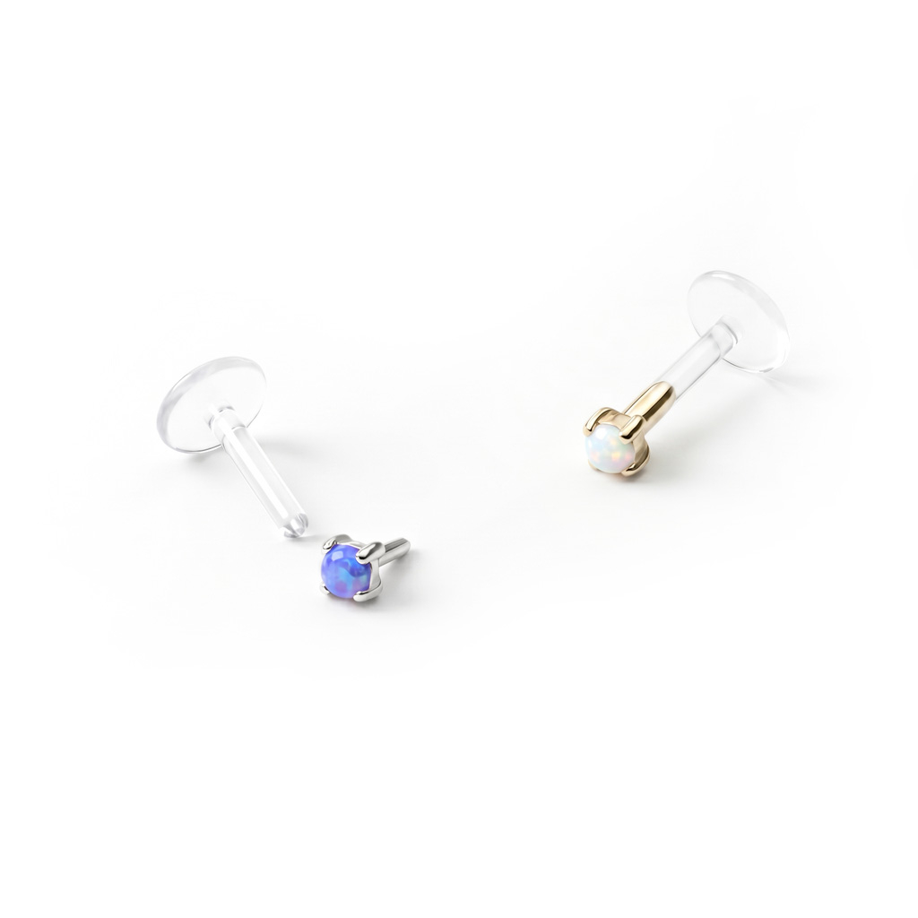 Labret de ouro de 14 quilates com opala