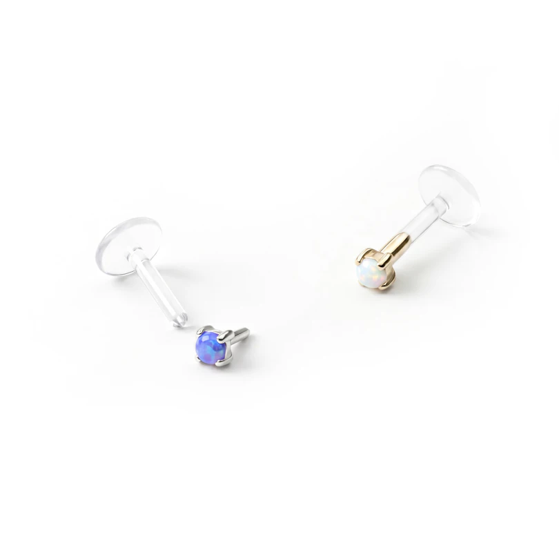 Labret de ouro de 14 quilates com opala