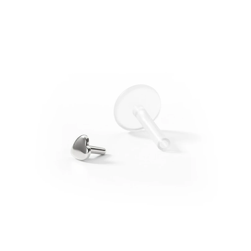 Labret em ouro 14 quilates com topo em forma de coração-8 mm-Ouro branco 14K / PTFE-1,2 mm