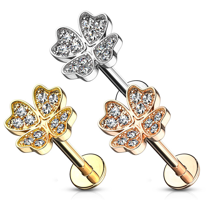 Labret com trevo de pedras e rosca interna