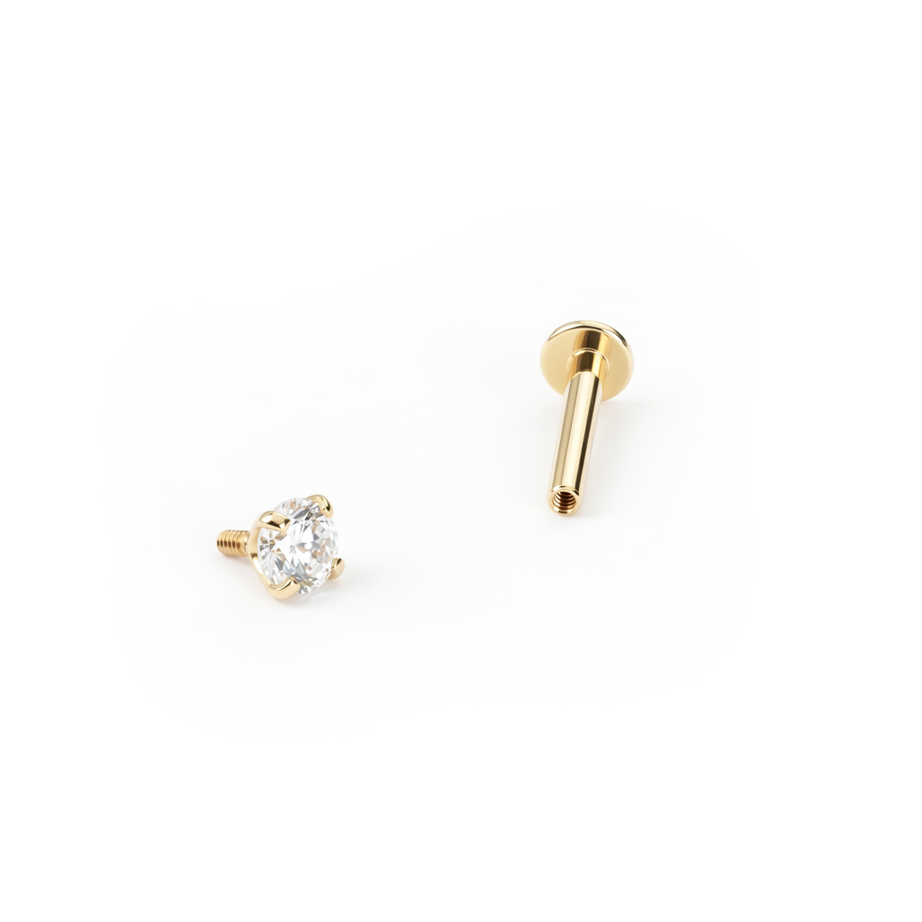 Labret em ouro de 14 quilates com rosca interior e brilhante