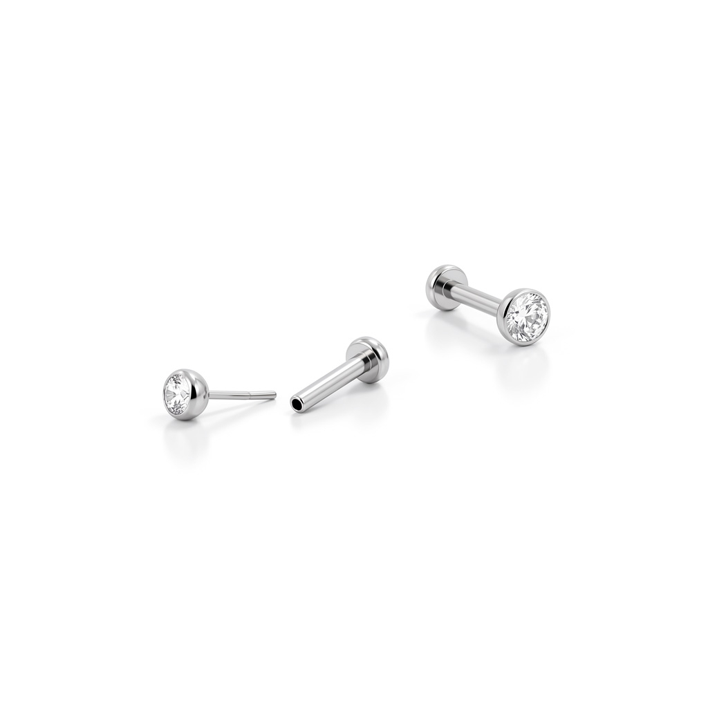 Labret de encaixe em titânio com pedra embutida