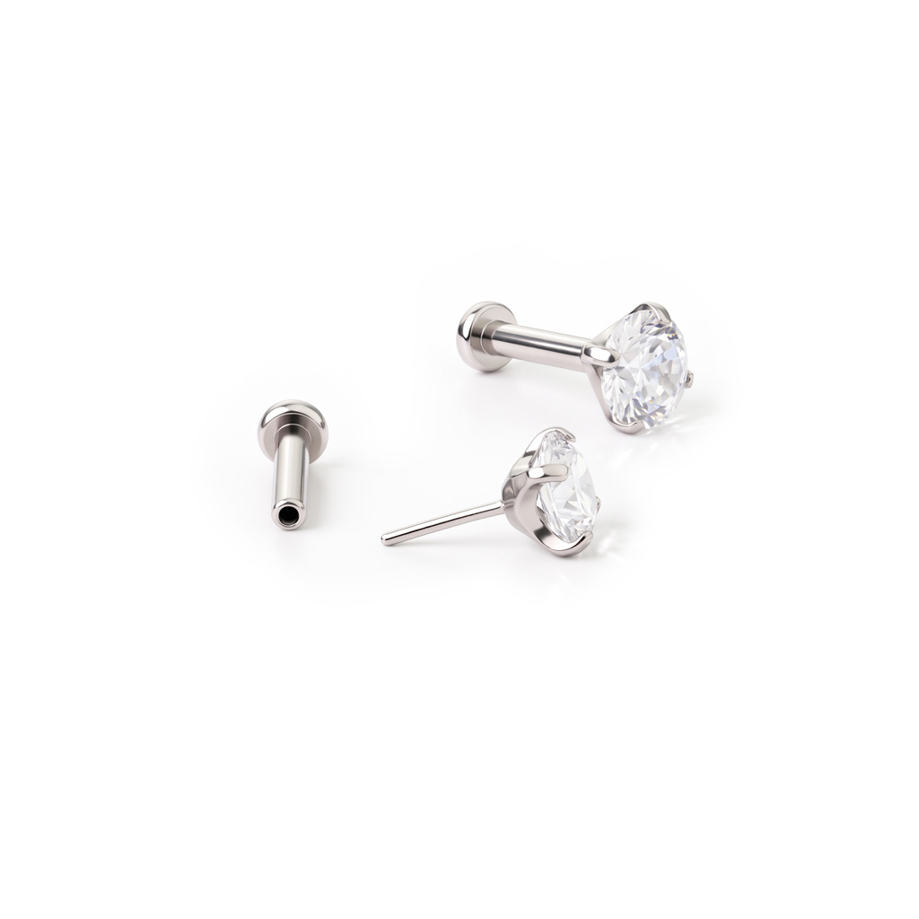 Labret de encaixe em titânio com pedra presa com garras