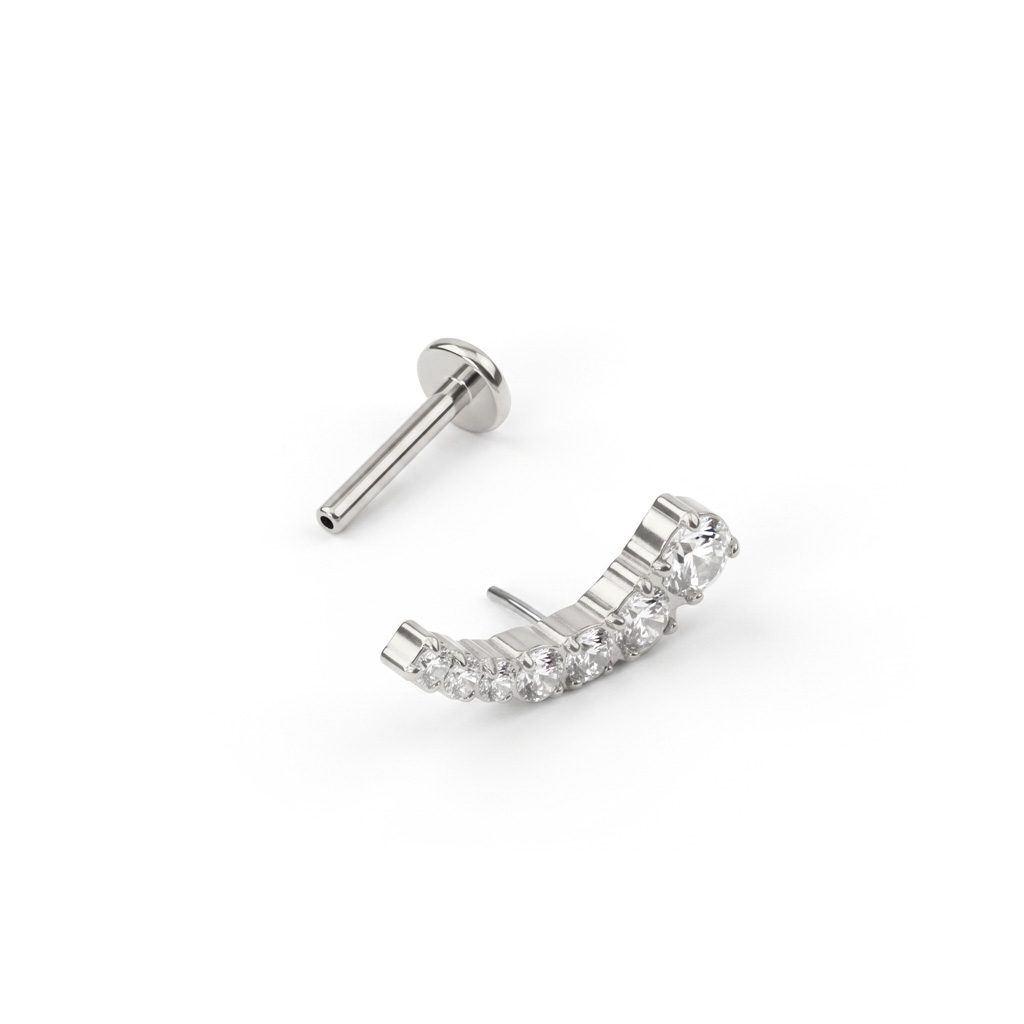 Labret de encaixe em titânio com topo em arco e pedras