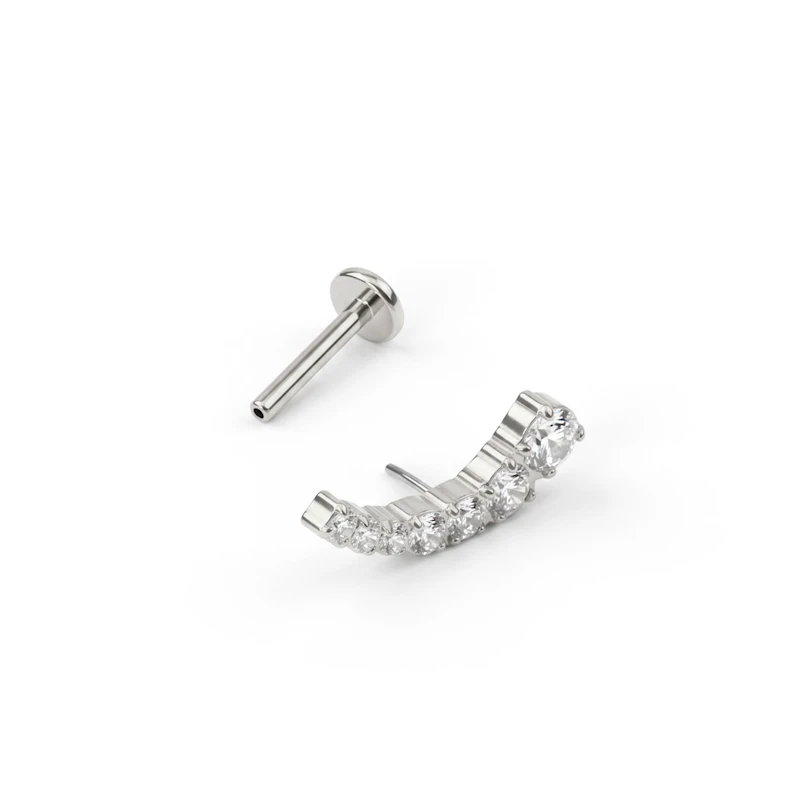 Labret de encaixe em titânio com topo em arco e pedras