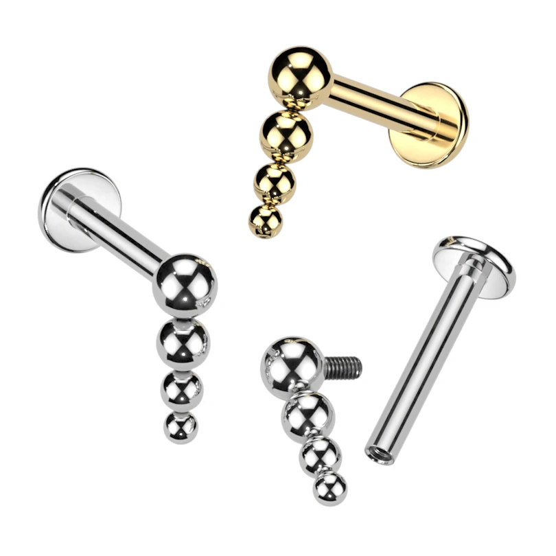 Labret de titânio com rosca interna e topo de contas