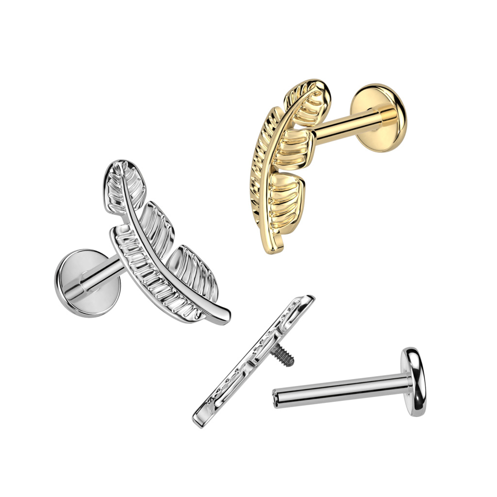 Labret em titânio com pena ao pormenor