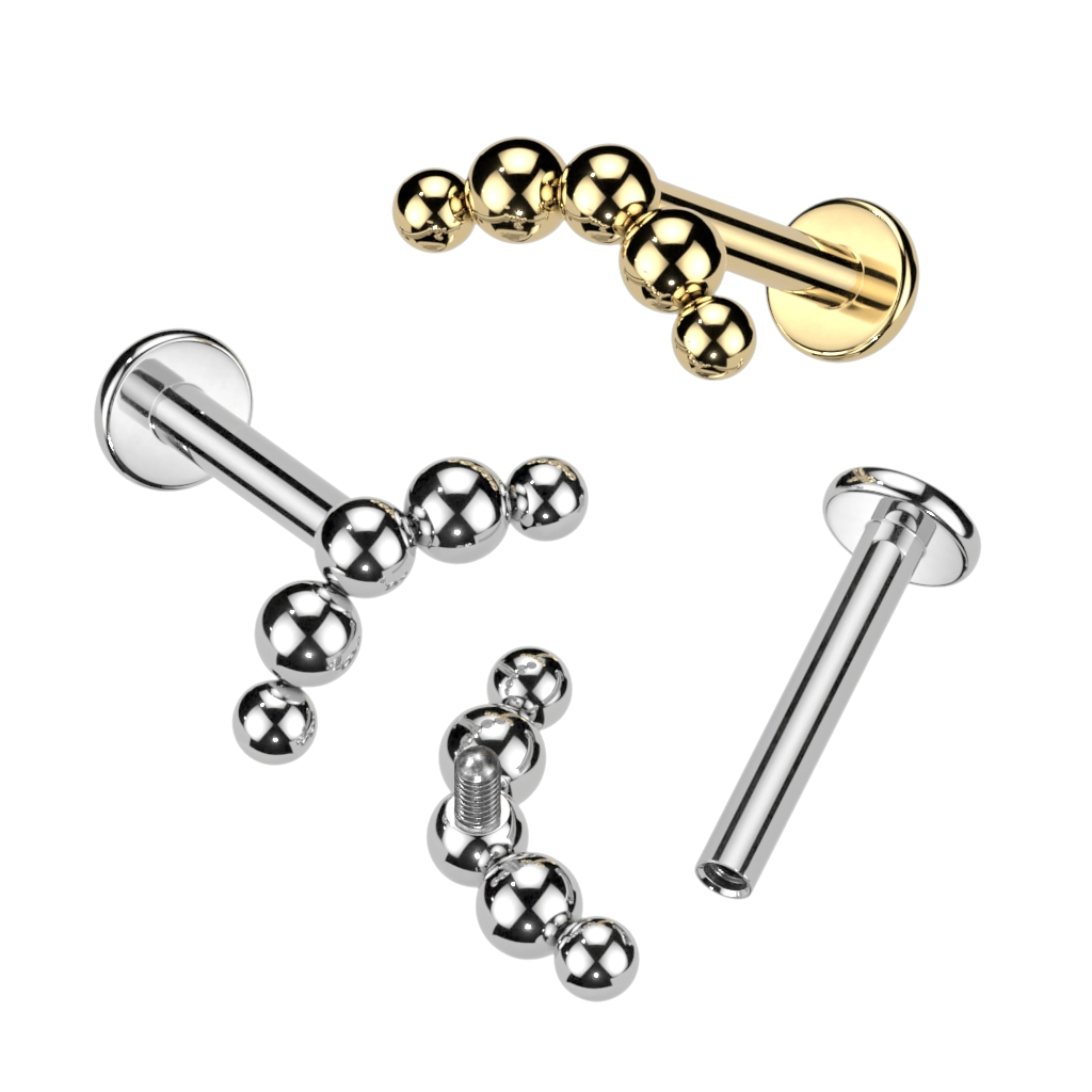 Labret em titânio com contas no topo