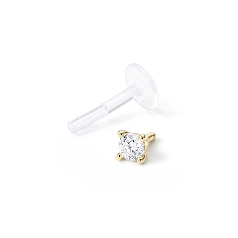 Labret de barra de bioplástico e topo em ouro de 14k