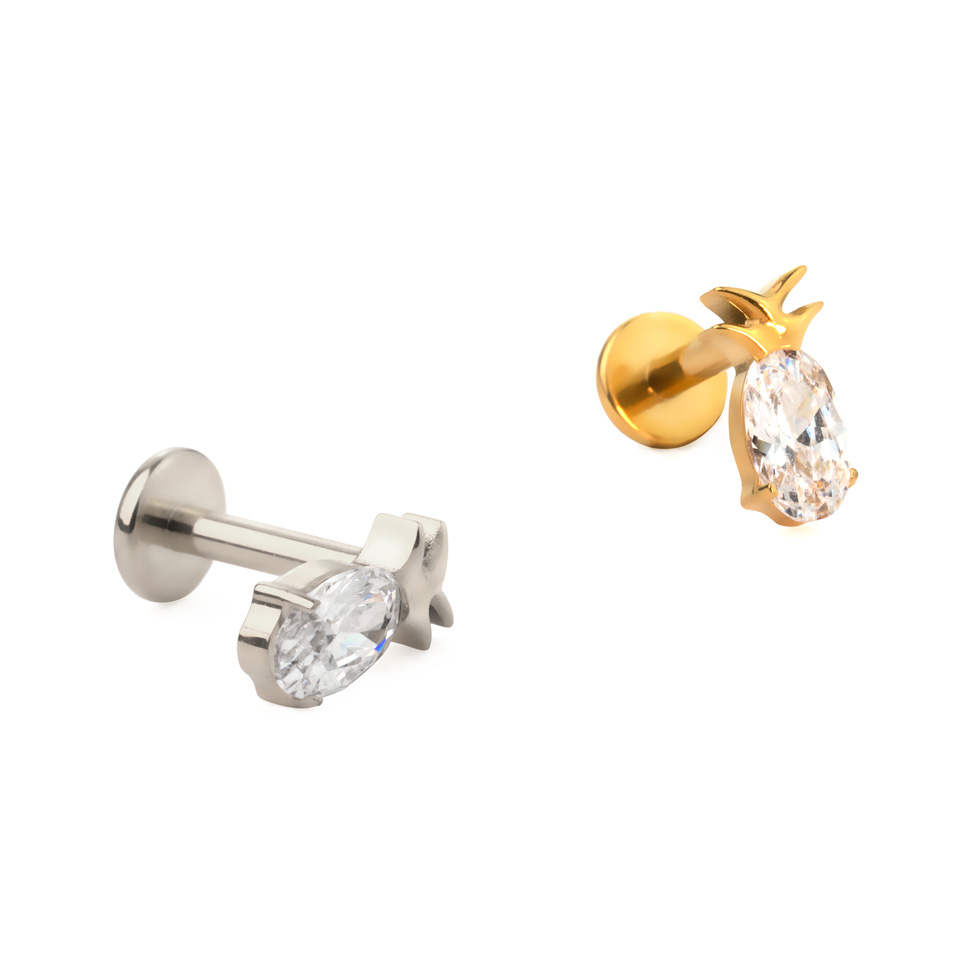 Labret em titânio com design de ananás