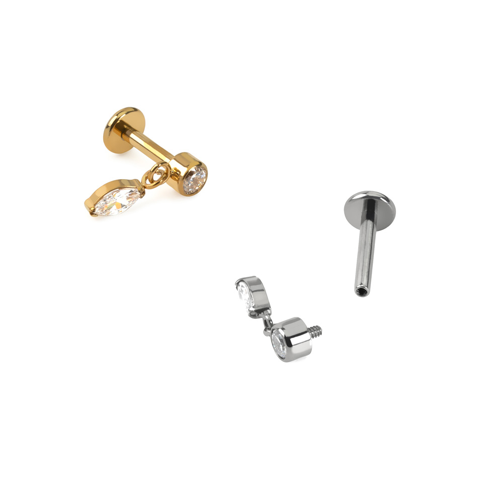 Labret em titânio com pendente em corte marquesa