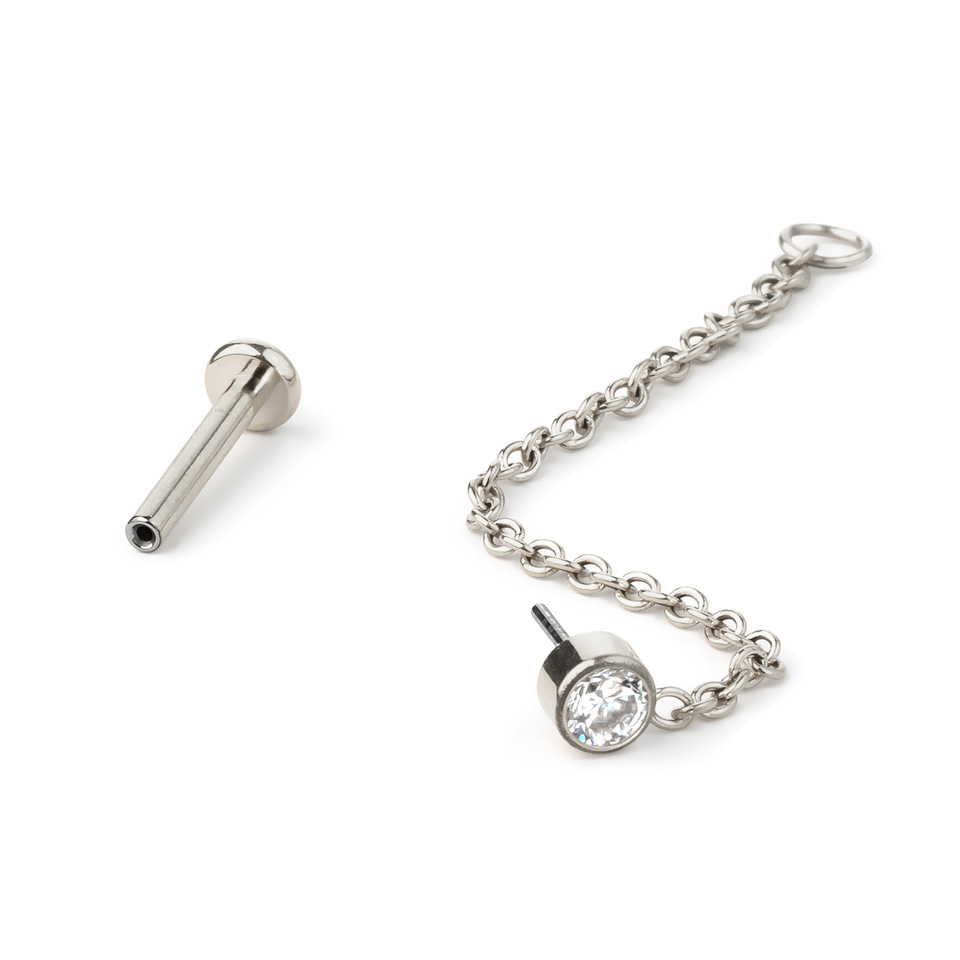 Labret em titânio com pedra e corrente