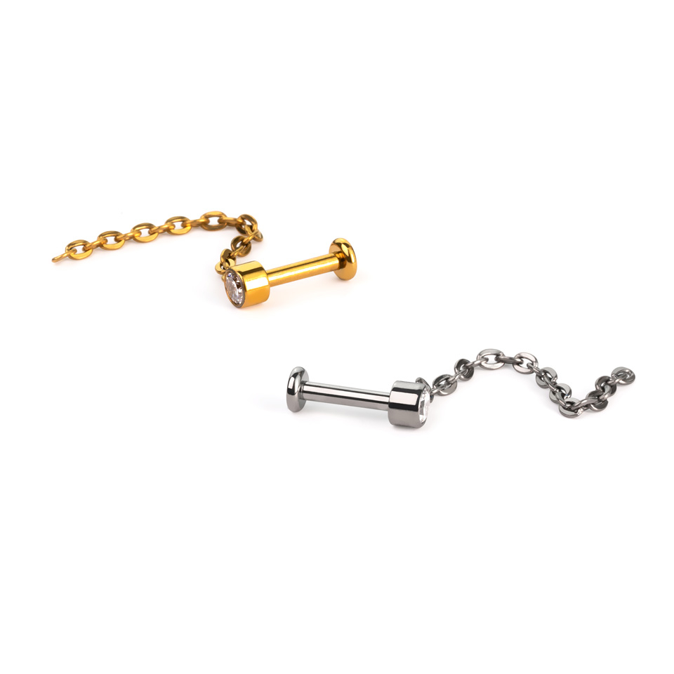 Labret delicado com pedra e pendente