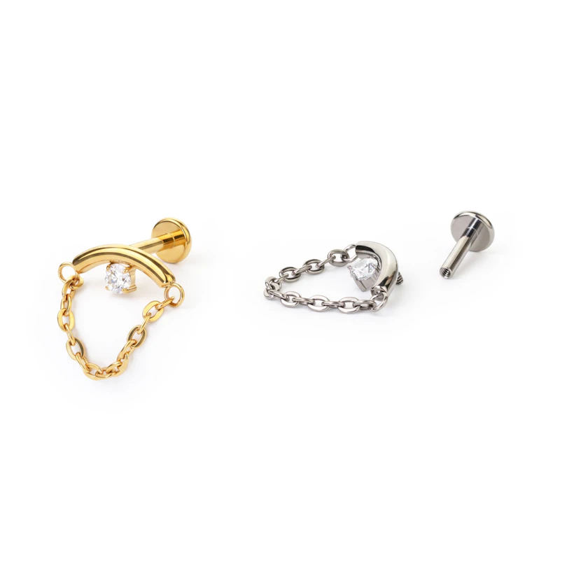 Labret oculto para o helix com pedra e corrente