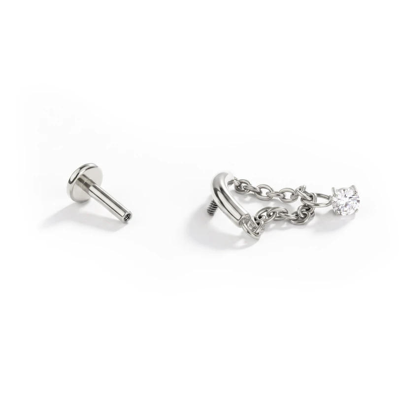 Labret com barra curva com corrente e pedra pendente