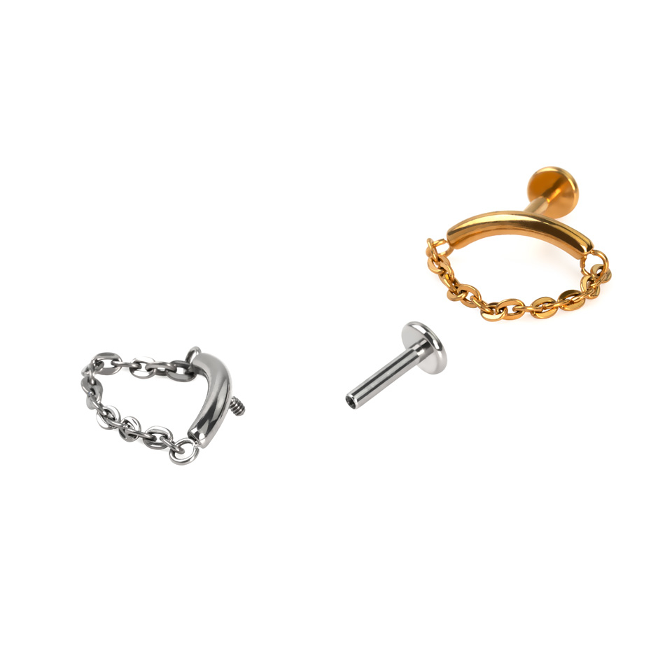 Labret de barra curva em titânio com corrente