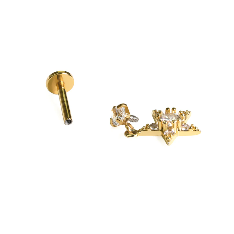 Estrela pendente em labret com pedras