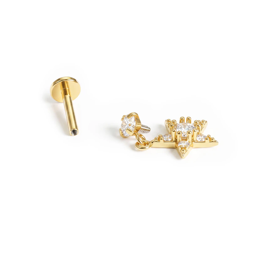 Estrela pendente em labret com pedras