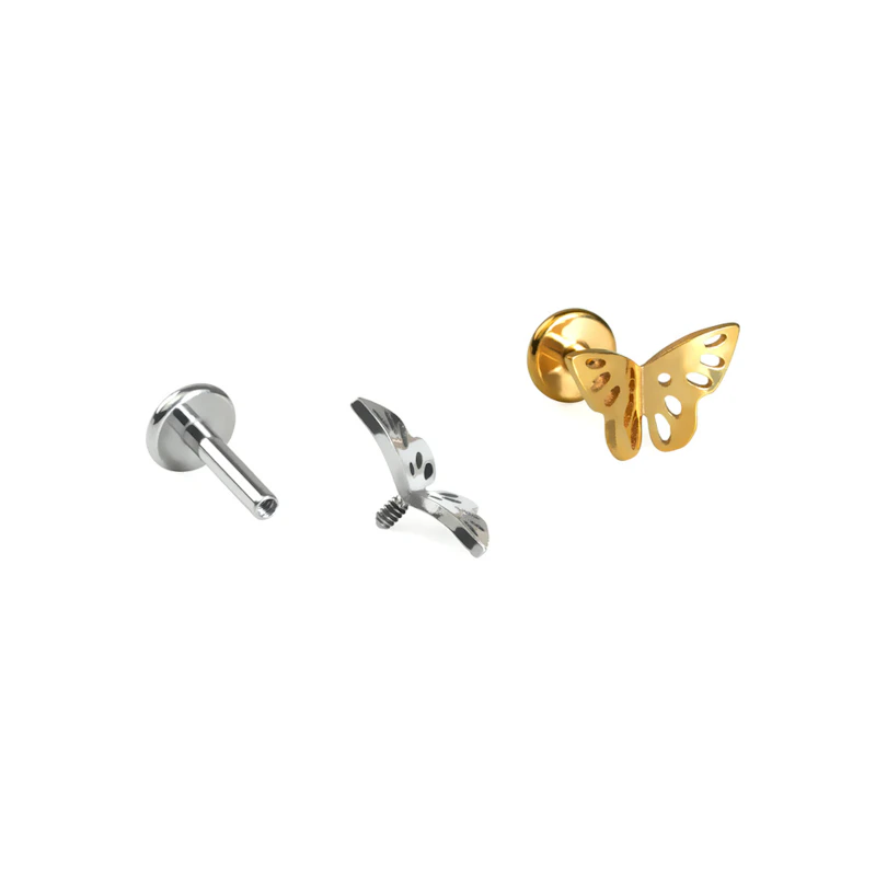 Labret em titânio com borboleta